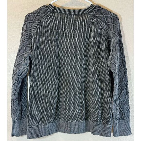 BiBi Stone Washed Black Cable Knit Crewneck Sweater Women’s Small - Picture 4 of 10